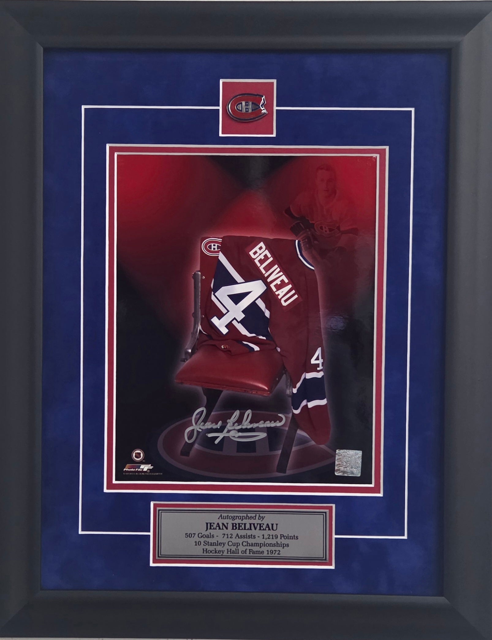 Jean Beliveau SIgned Tribute 8 x 10 Framed