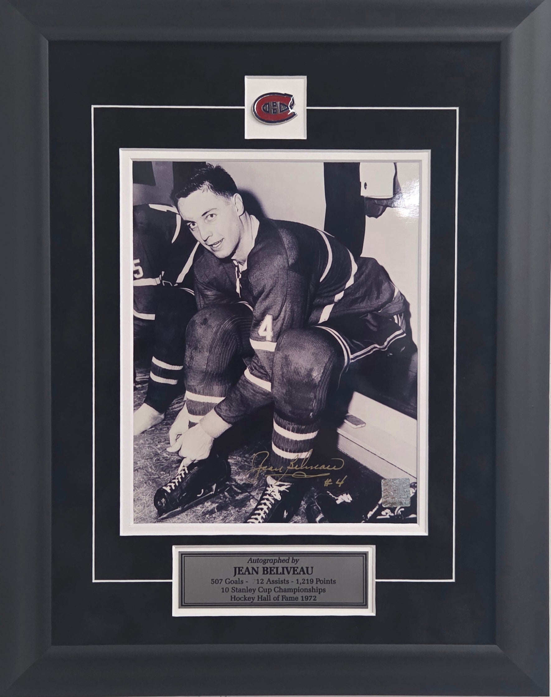 Jean Beliveau Signed Dressing Room 8 x 10 Framed